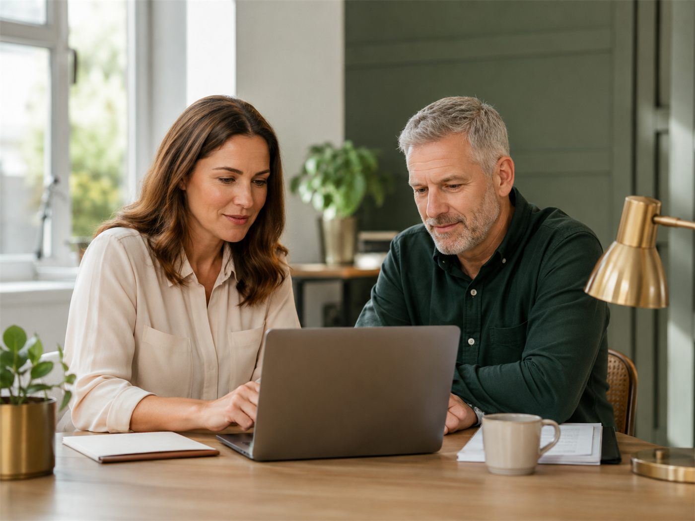Two colleagues working together at a laptop.